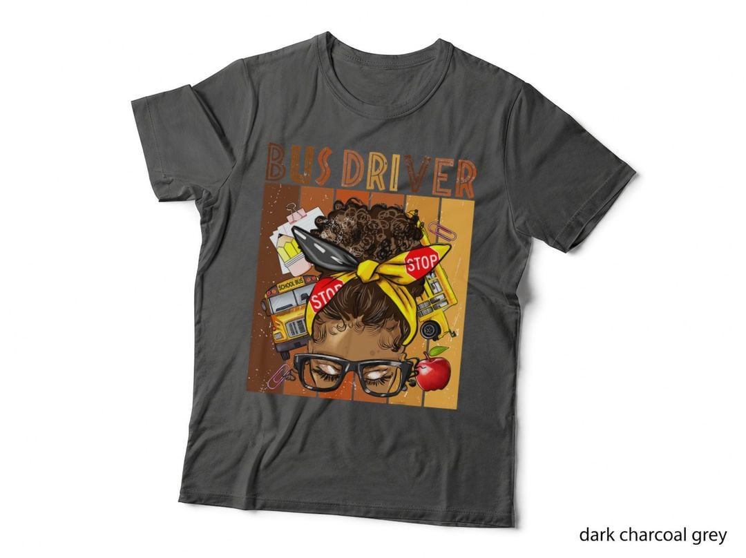 School Bus Driver Life Messy Bun Afro Arican Black Women T-Shirt