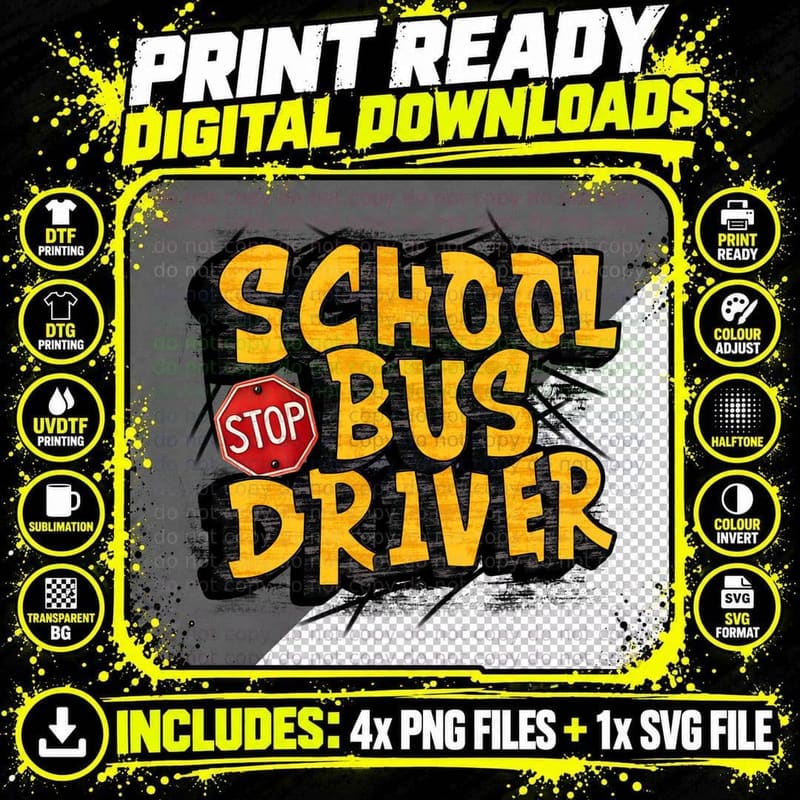 School Bus Driver Stop Back to School T-Shirt Png SVG Digital Bundle