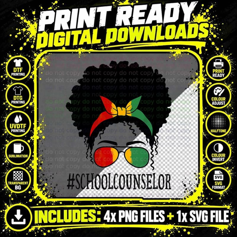 School Counselor African Women Messy Bun Black History Png SVG Digital Bundle