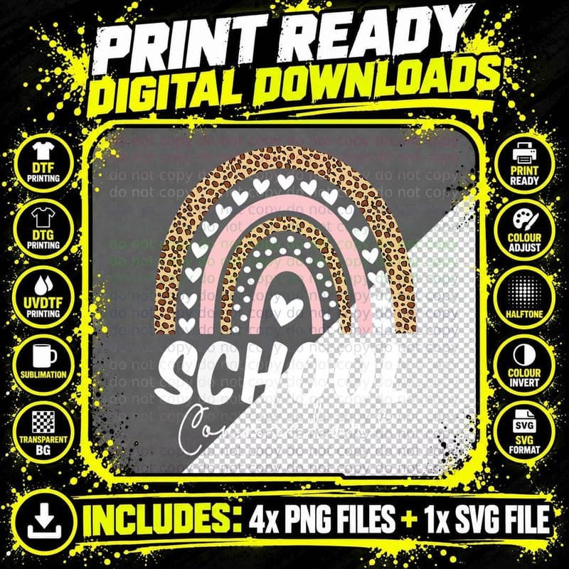 School Counselor Rainbow Leopard Back to School Funny Png SVG Digital Bundle