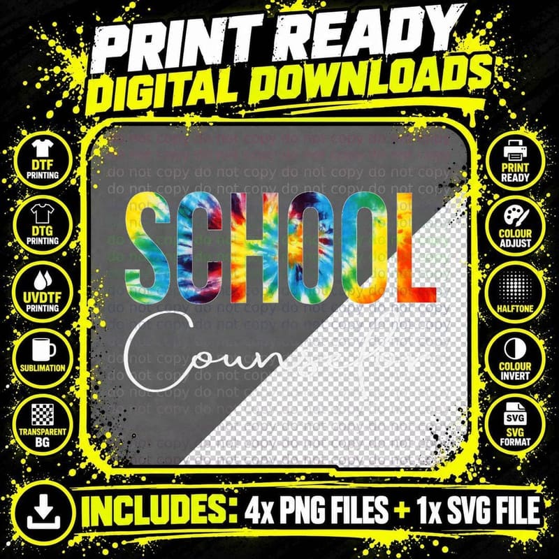 School Counselor Tie Dye Appreciation Day Back to School Png SVG Digital Bundle