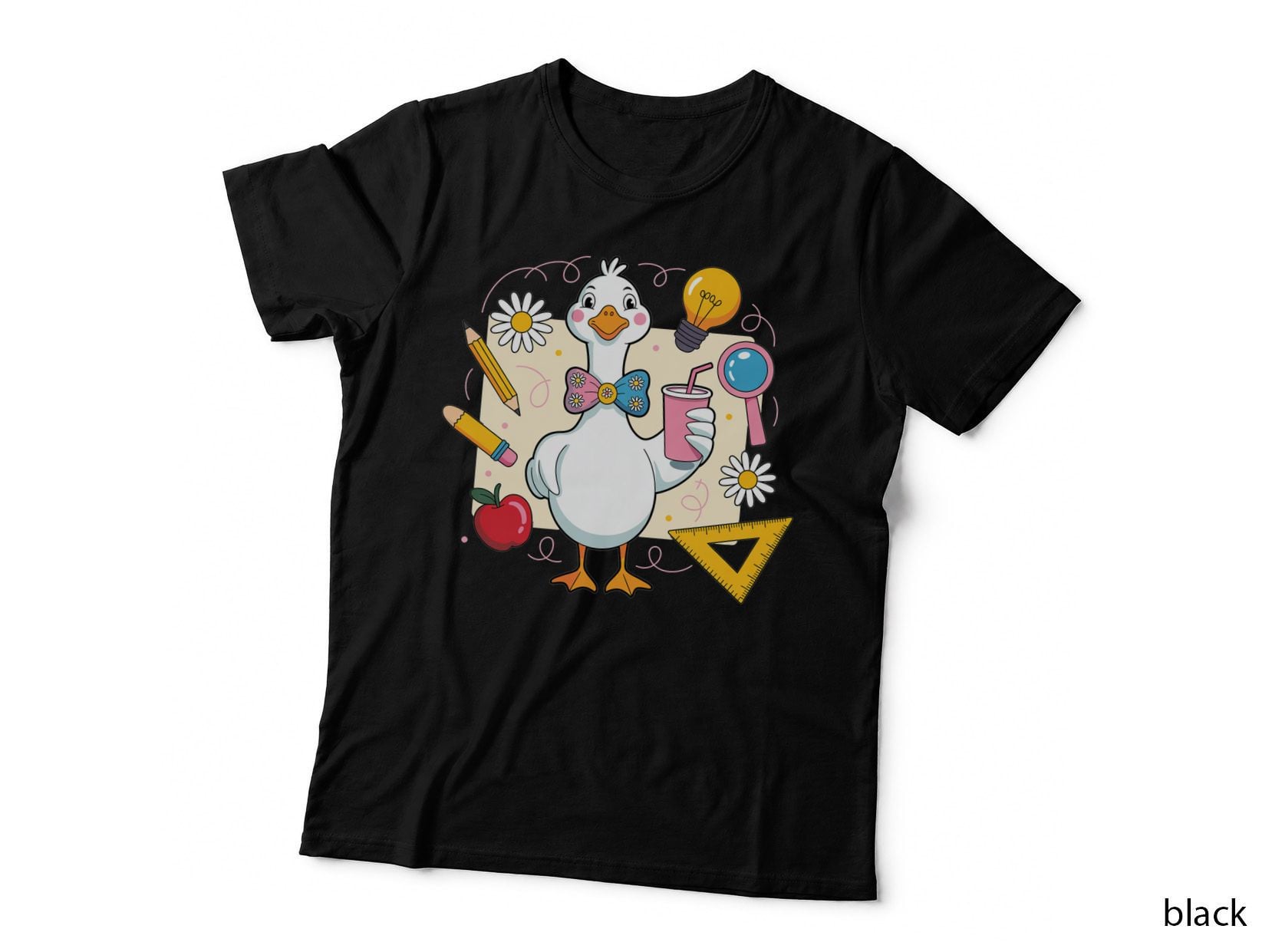 School Duck with Supplies Funny Goose T-Shirt, Funny Goose Graphic Tee