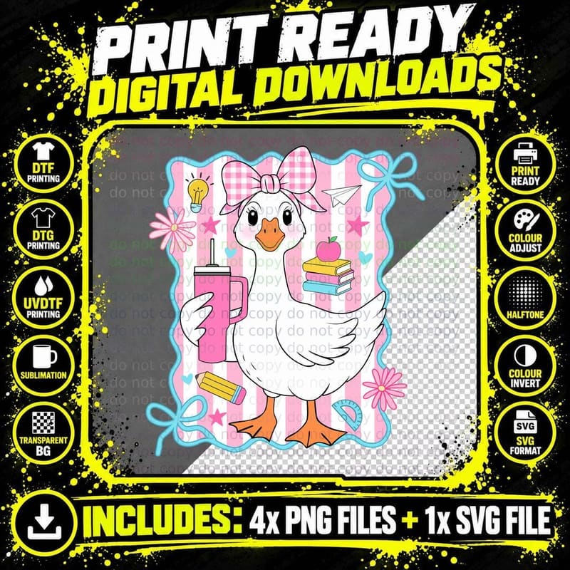 School Goose with Books and Pencil School Grade Level Png SVG Digital Bundle