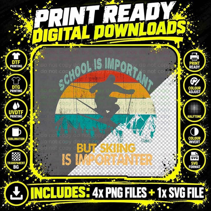 School Is Important but Skiing Is Importanter Vintage Png SVG Digital Bundle