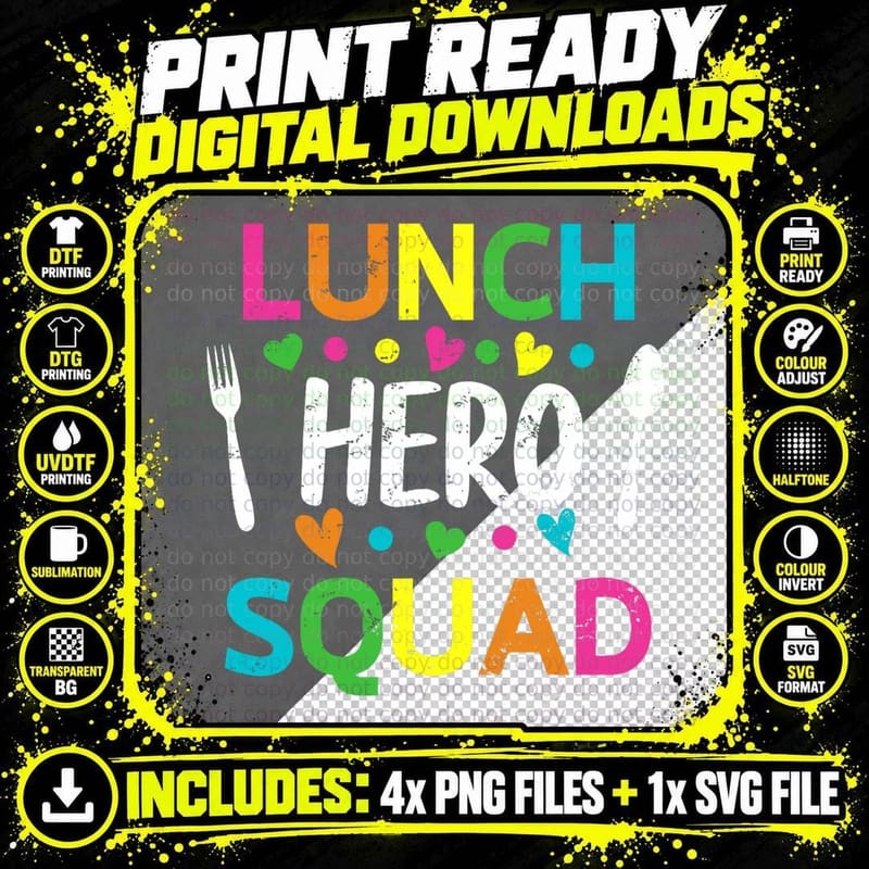 School Lunch Hero Squad Funny Cafeteria Workers T-Shirt Png SVG Digital Bundle
