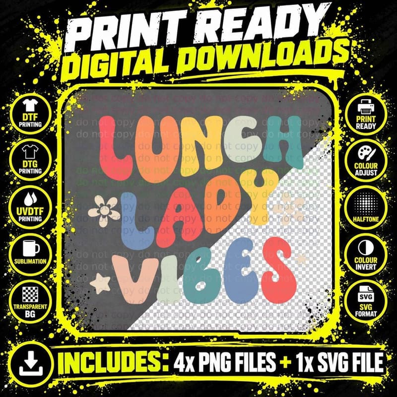 School Lunch Lady Vibes Funny Back to School Cafeteria Png SVG Digital Bundle