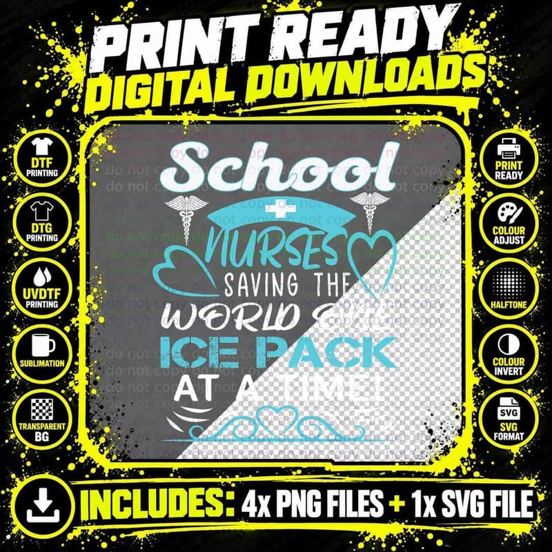 School Nurses Saving the World One Ice Pack at a Time Png SVG Digital Bundle