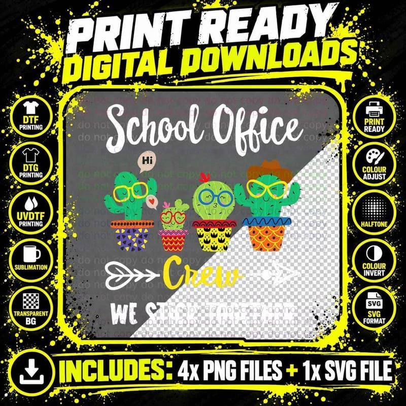 School Office Crew, Funny Cactus Team School Office Png SVG Digital Bundle