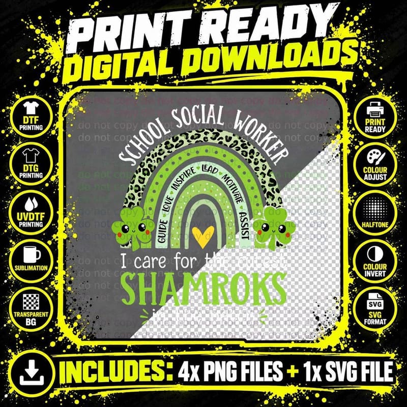 School Social Worker Shamrocks St Patricks Day Social Png SVG Digital Bundle