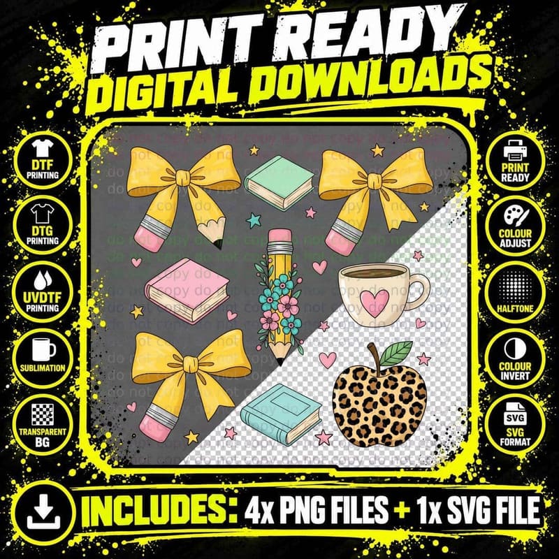 School Supplies & Leopard Print Back to School T-Shirt Png SVG Digital Bundle