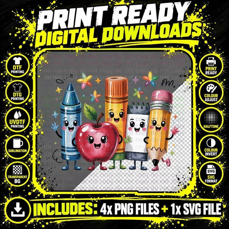 School Supplies Friends School Grade Level T-Shirt Png SVG Digital Bundle