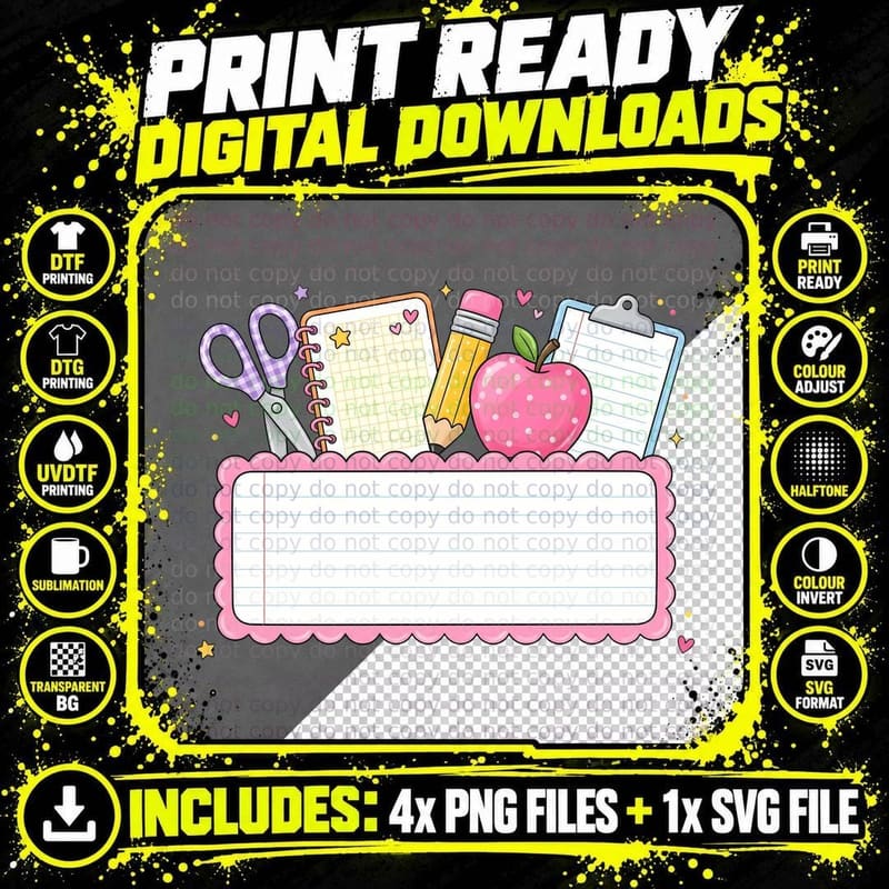 School Supplies Notebook Pencil Scissors Apple Back to Png SVG Digital Bundle
