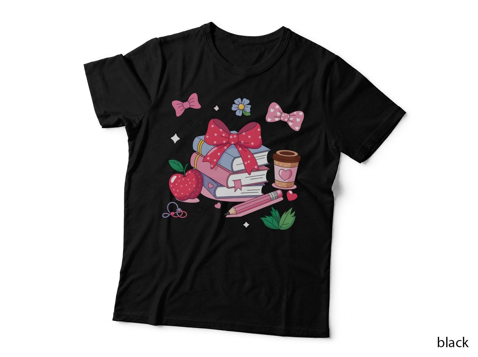 School Supplies in Pastel Colors Books T-Shirt, Books Graphic Tee