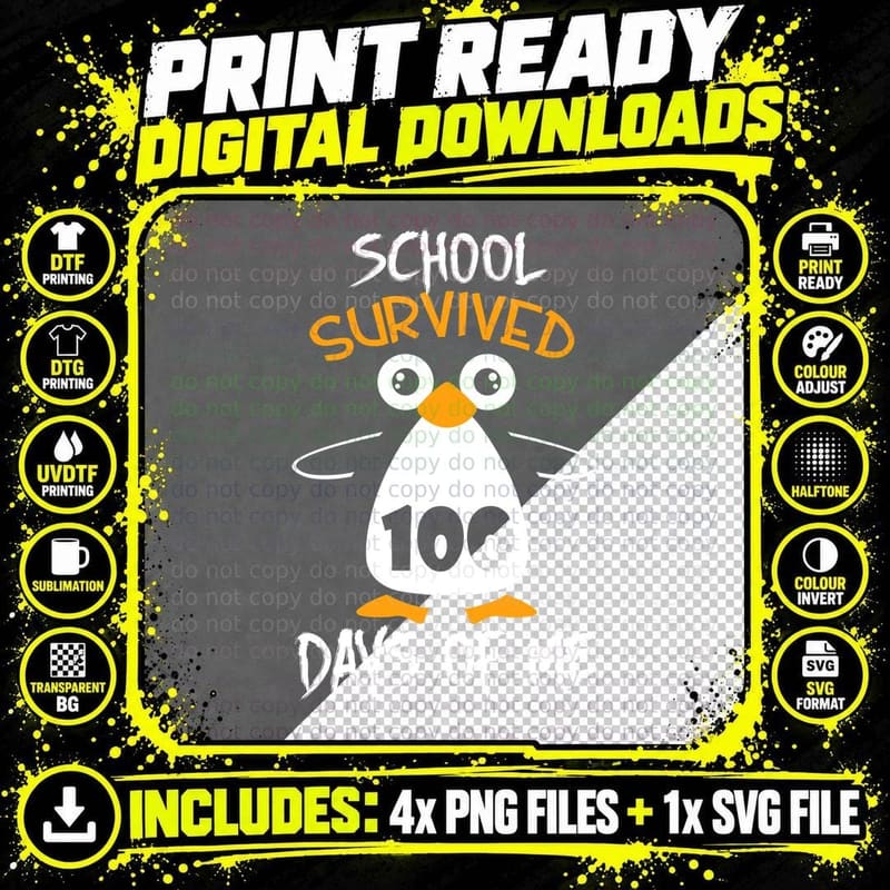 School Survived 100 Days of Me T-Shirt Png SVG Digital Bundle
