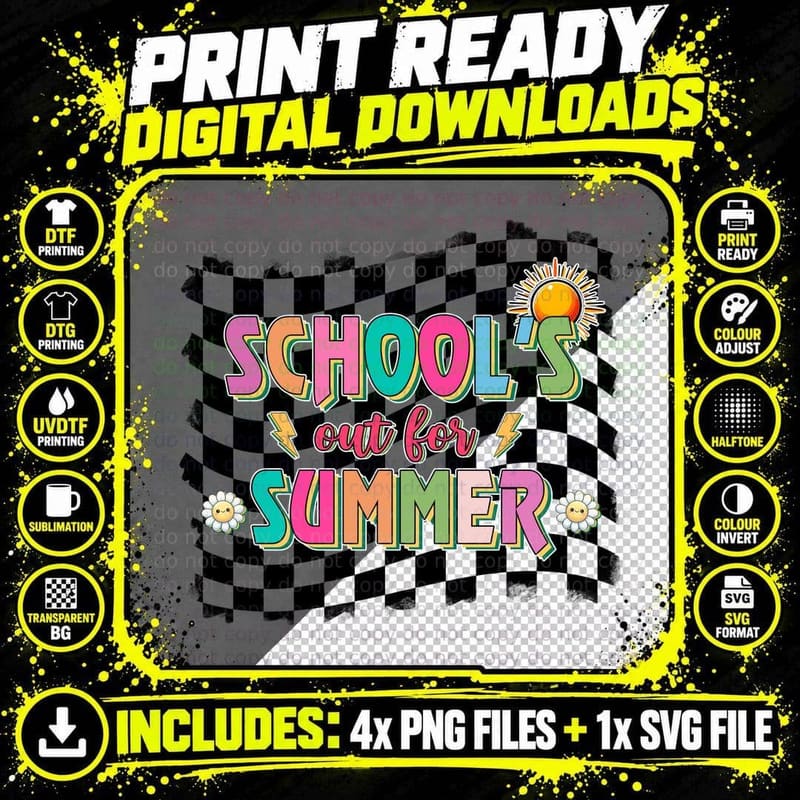 School's Out for Summer T-Shirt, Checkered Flag with Png SVG Digital Bundle
