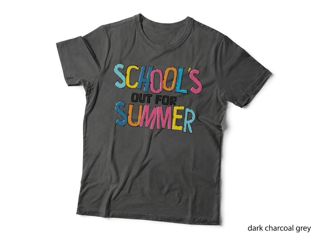 School's Out for Summer T-Shirt, Colorful Summer Typography on Gray Graphic Tee