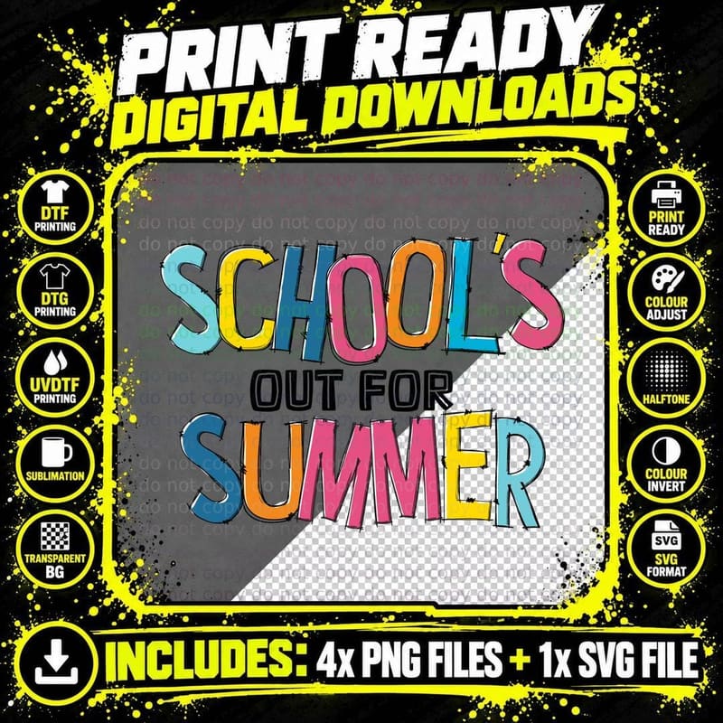 School's Out for Summer T-Shirt, Colorful Summer Png SVG Digital Bundle