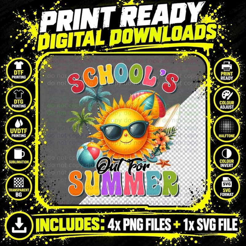 School's Out for Summer T-Shirt, Summer Beach Fun with Png SVG Digital Bundle
