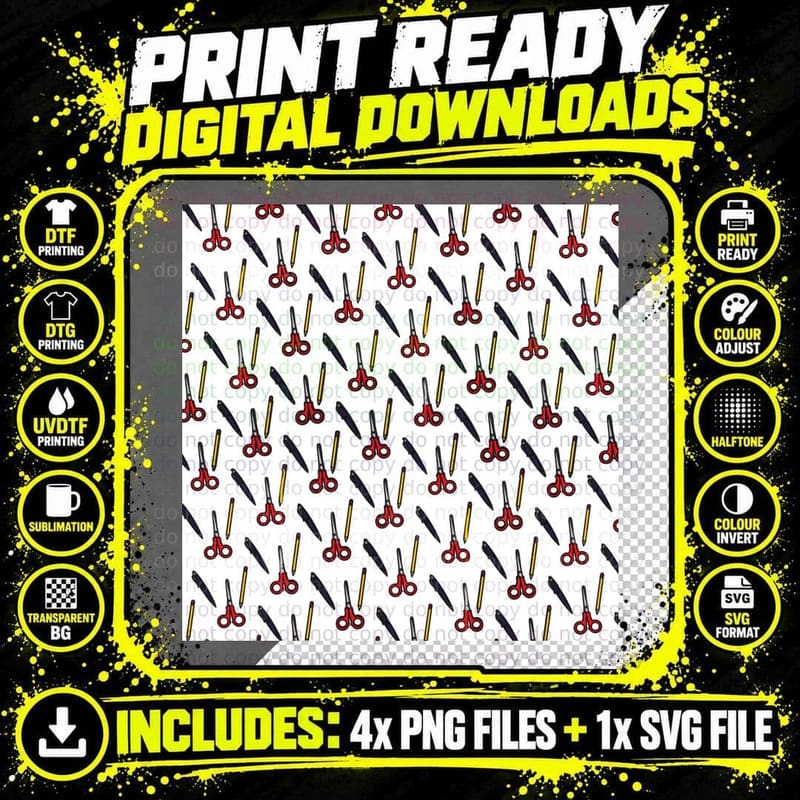 Scissors and Pens Pattern Back to School T-Shirt Png SVG Digital Bundle