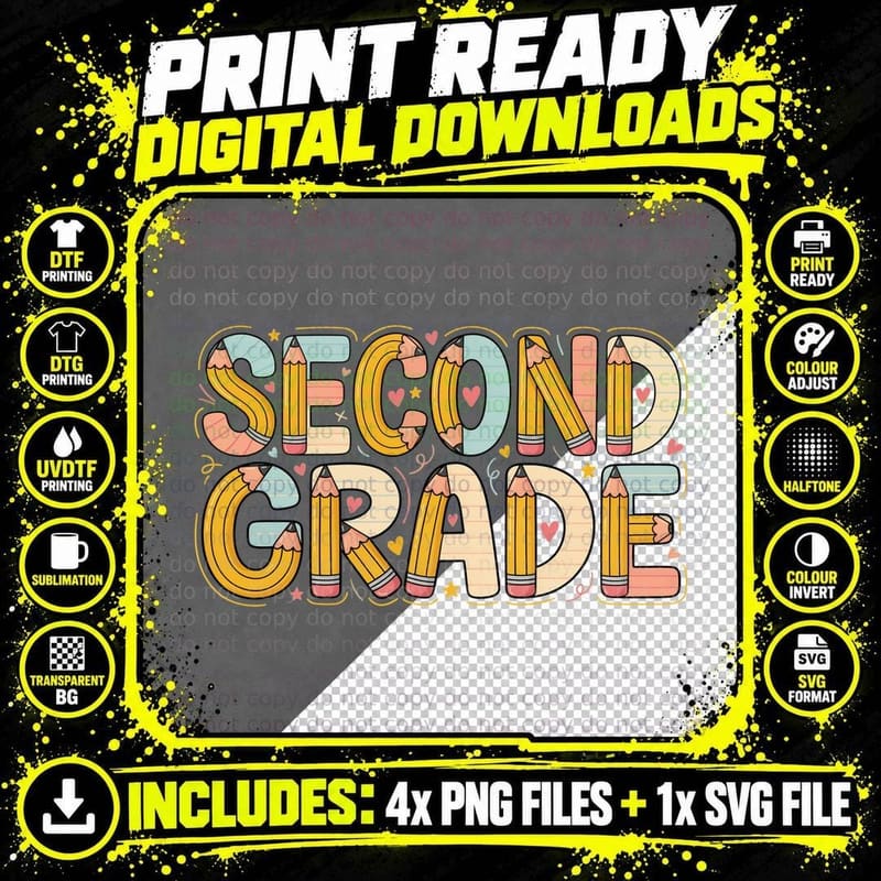 Second Grade Back to School Design T-Shirt Png SVG Digital Bundle
