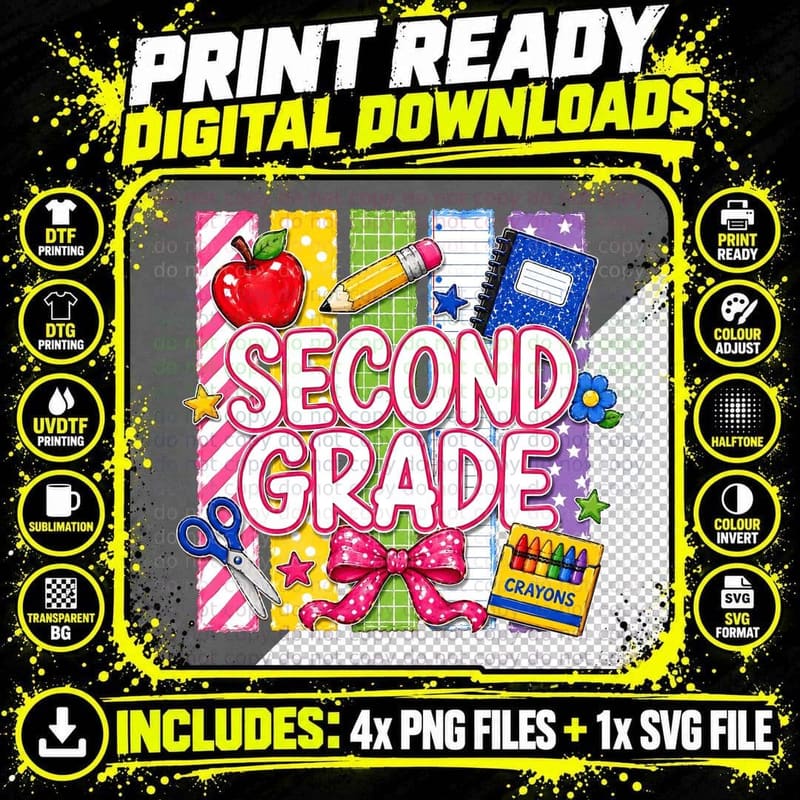 Second Grade Back to School T-Shirt Png SVG Digital Bundle
