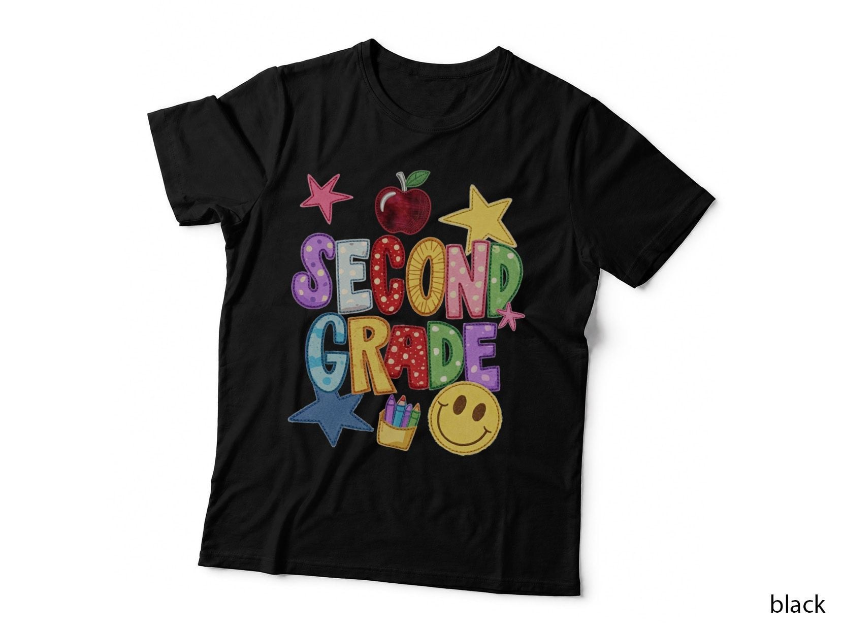 Second Grade School Grade Level T-Shirt, Colorful Second Grade Applique Graphic