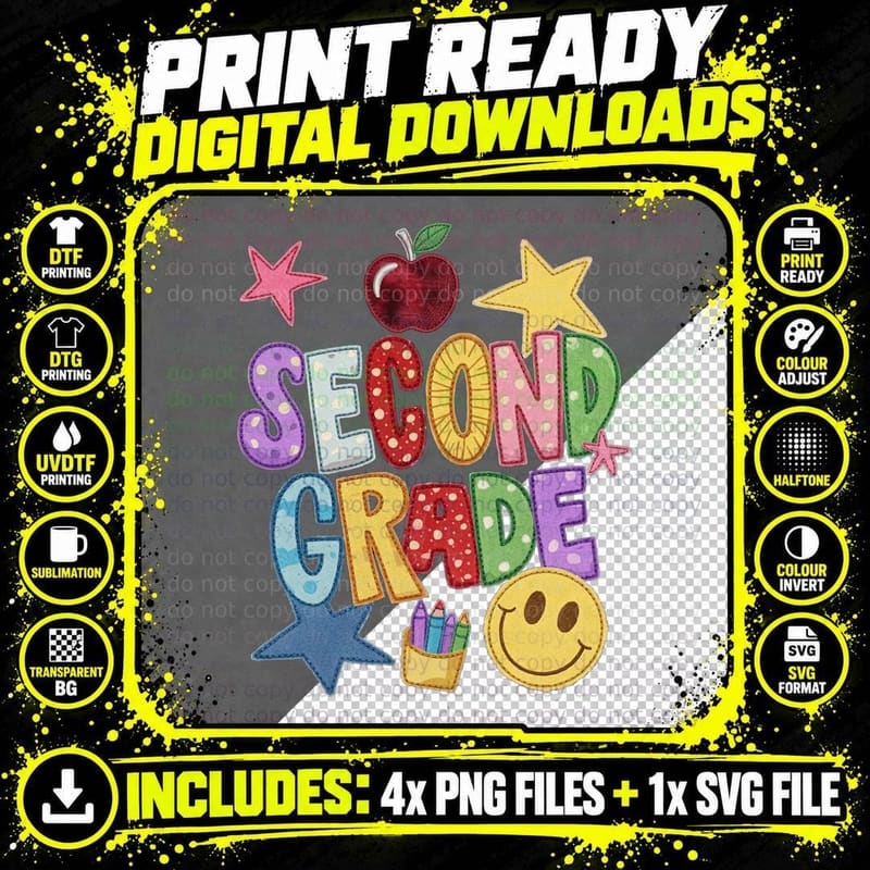 Second Grade School Grade Level T-Shirt Png SVG Digital Bundle