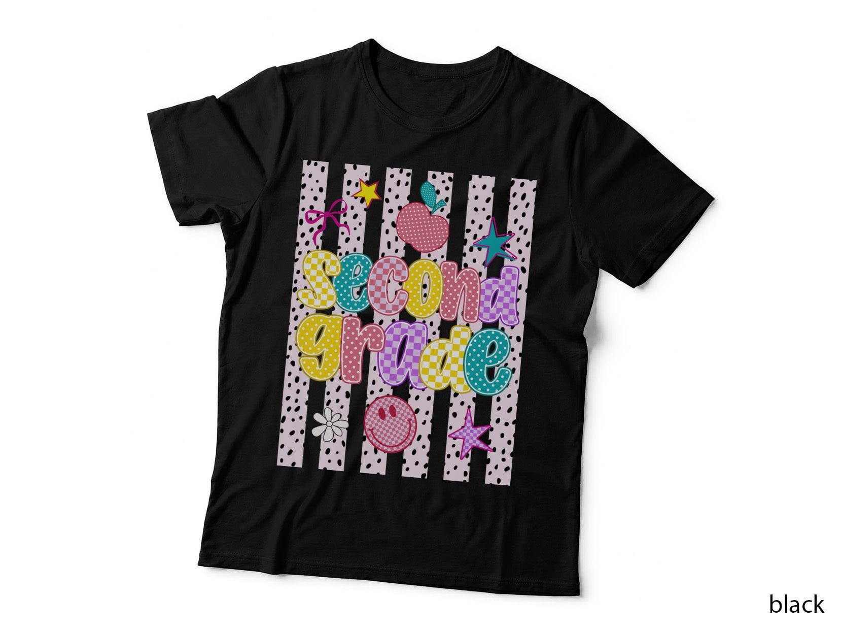Second Grade School Grade Level T-Shirt, Pastel Stripes with Playful Elements