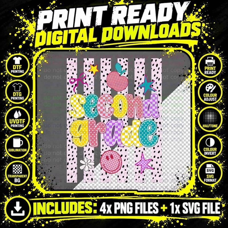 Second Grade School Grade Level T-Shirt Png SVG Digital Bundle