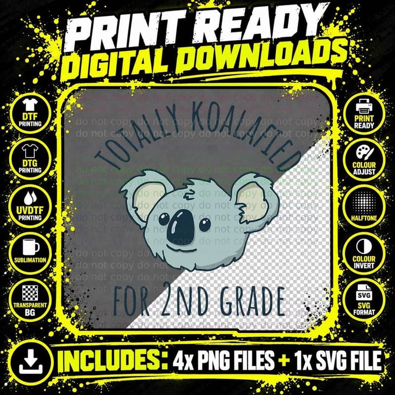 Second Grade Totally Koalafied Back to School Koala Png SVG Digital Bundle