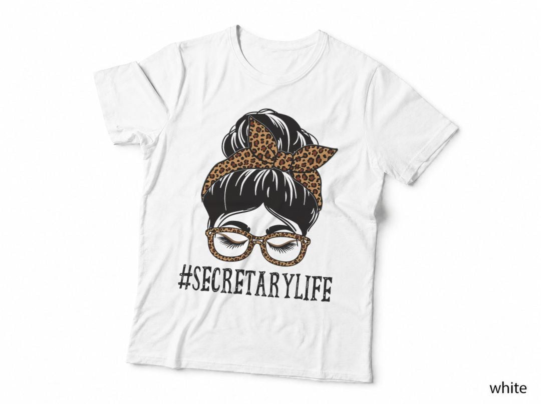 Secretary Leopard Messy Bun Women Back to School T-Shirt