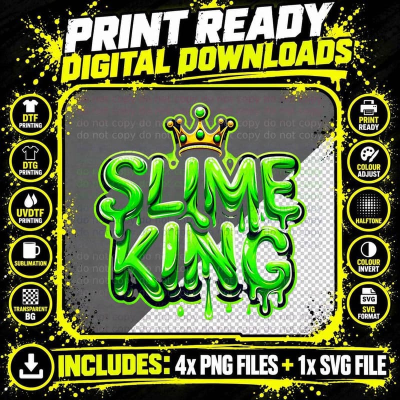 Slime King Funny Birthday Boys School Party Squad Png SVG Digital Bundle