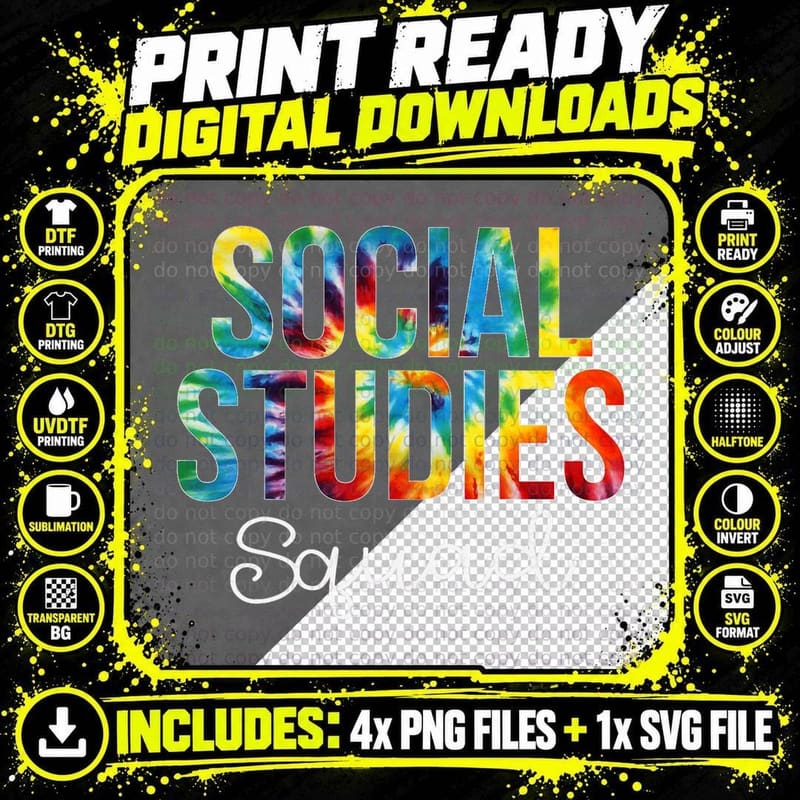 Social Studies Squad Tie Dye Appreciation Day Back to Png SVG Digital Bundle