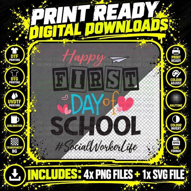Social Worker Happy First Day of School Women Back to Png SVG Digital Bundle