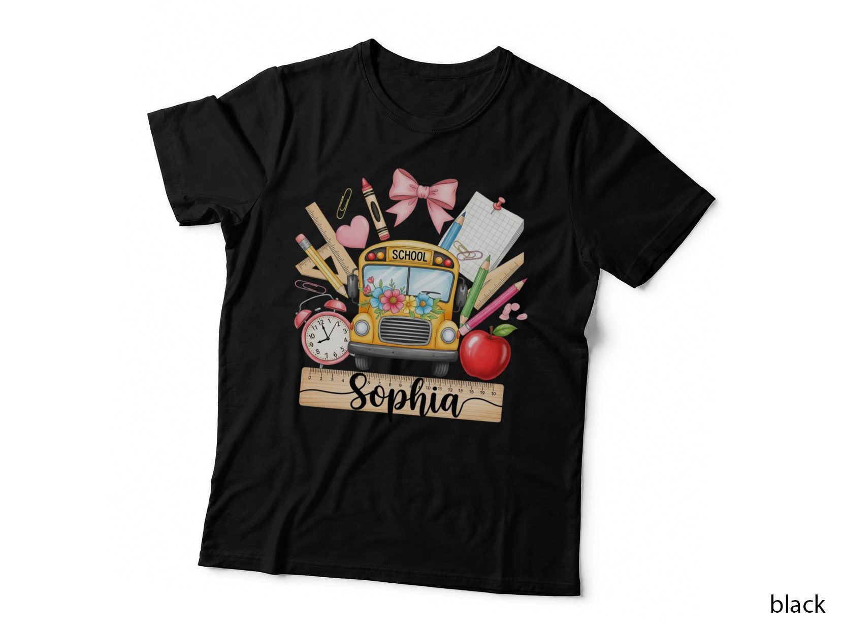 Sophia Back to School T-Shirt, School Bus Surrounded by School Graphic Tee