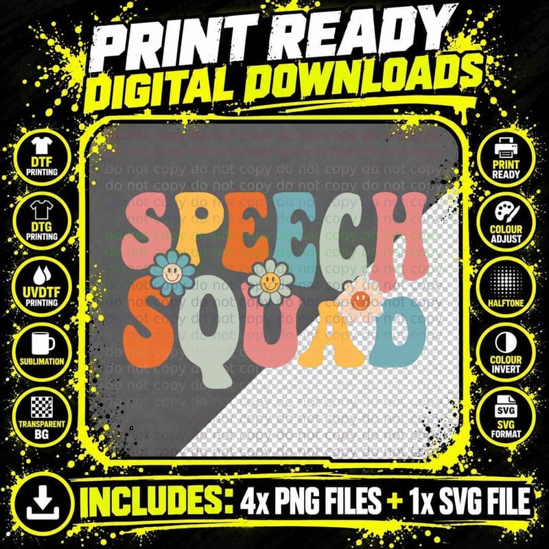 Speech Squad Shirt Funny Back to School Teachers Png SVG Digital Bundle