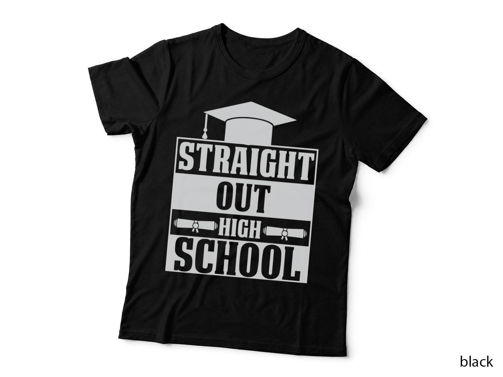 Straight Out High School Graduation T-Shirt, Grad Cap Diploma Banner Grad Tee