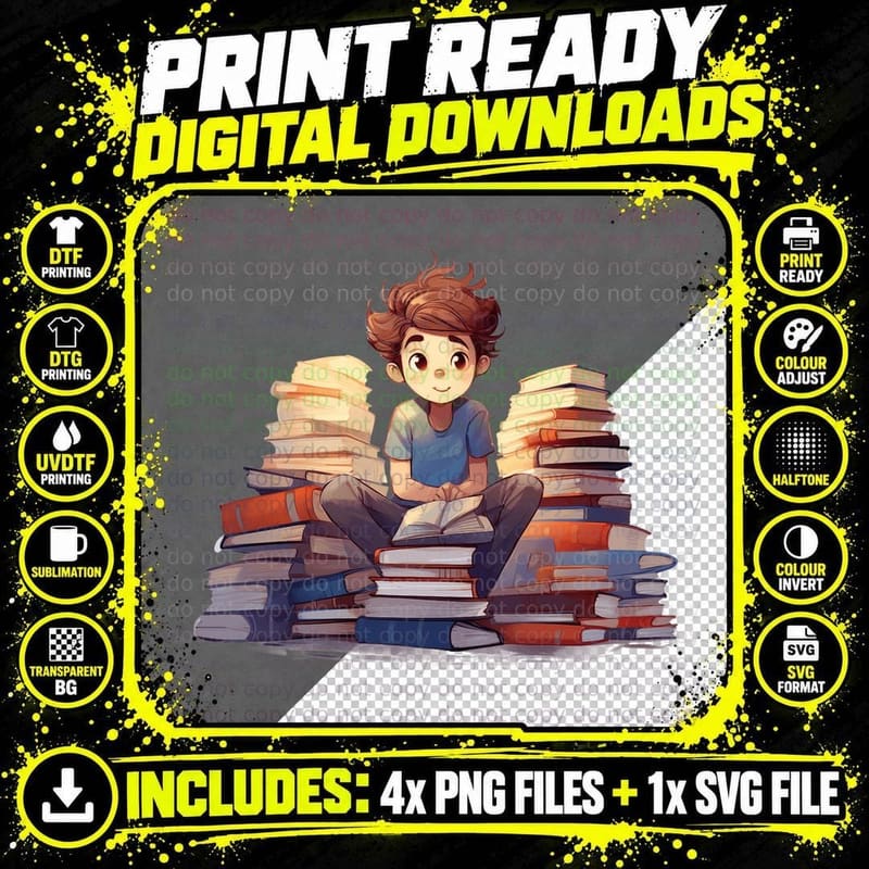 Student Sitting Books Reading Study Graduation T-Shirt Png SVG Digital Bundle