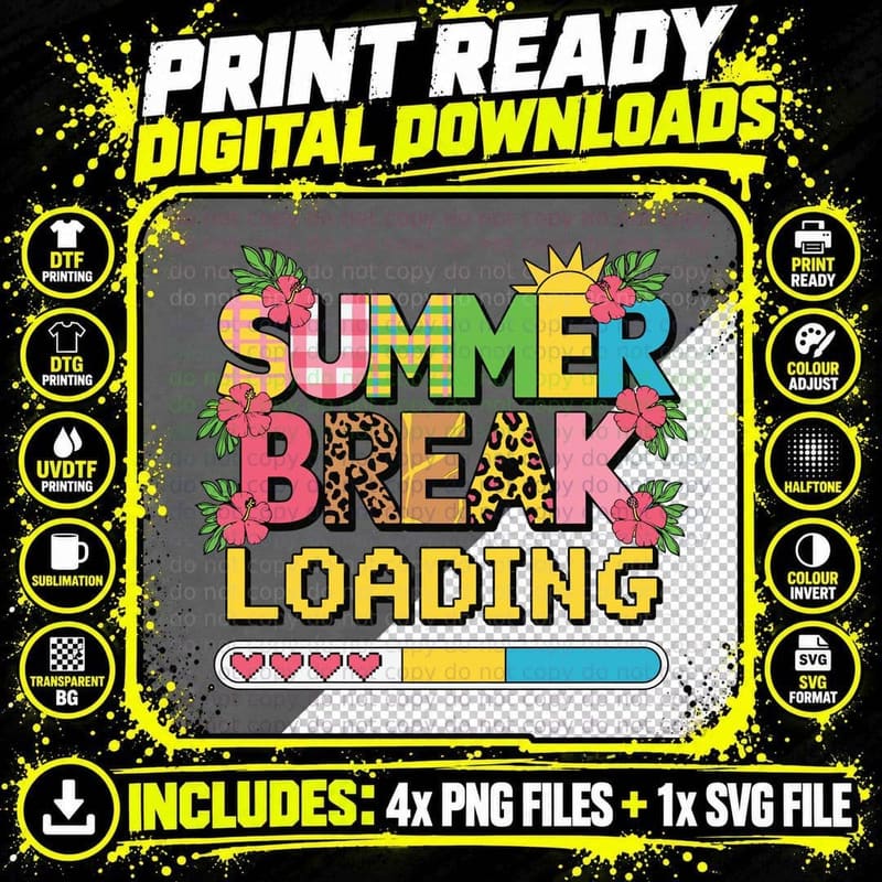Summer Break Loading Back to School T-Shirt Png SVG Digital Bundle