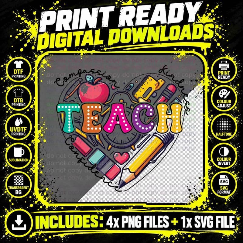 Teach Back to School T-Shirt, Heart-Shaped School Png SVG Digital Bundle
