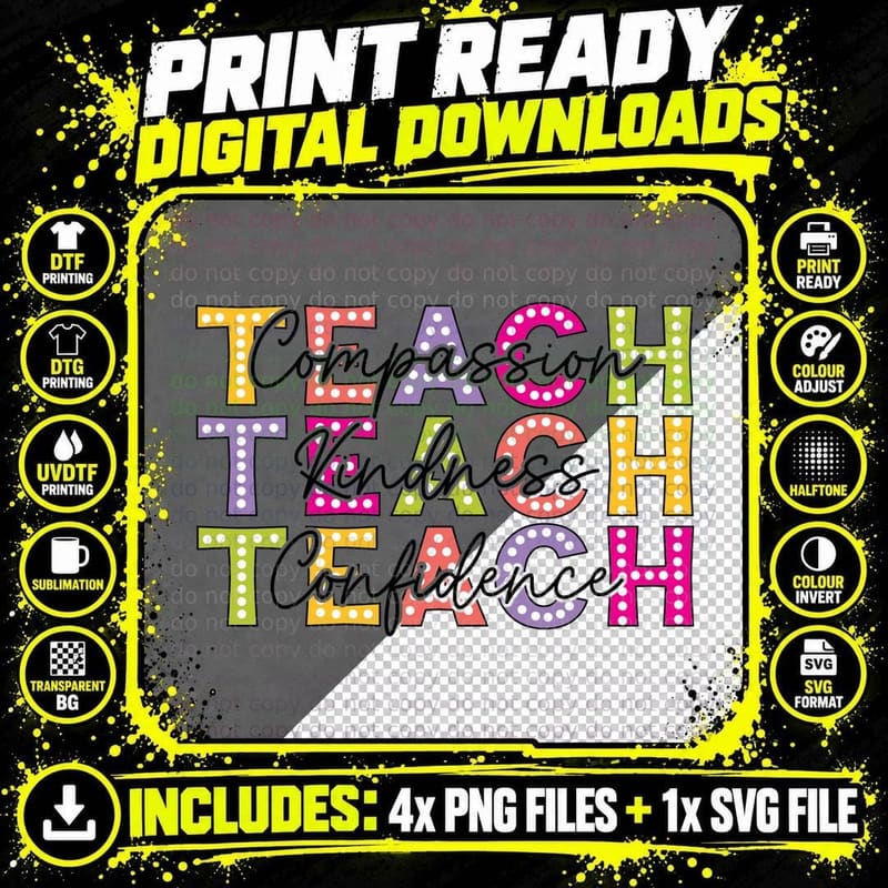 Teach Compassion Kindness Confidence Back to School Png SVG Digital Bundle