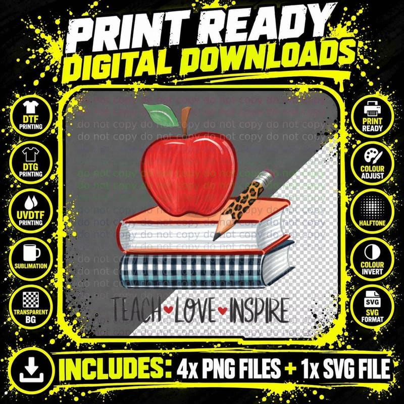 Teach Love Inspire Back to School T-Shirt Png SVG Digital Bundle