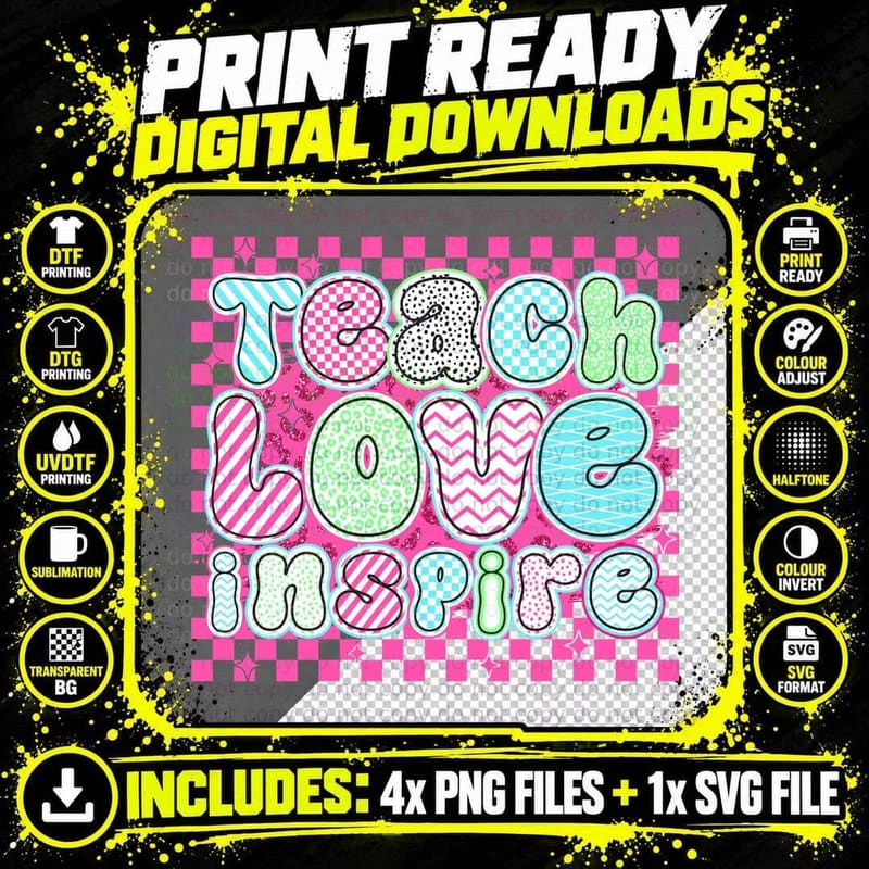 Teach Love Inspire Back to School T-Shirt Png SVG Digital Bundle