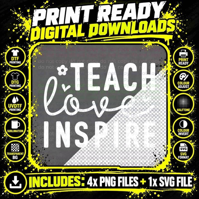 Teach Love Inspire Back to School T-Shirt Png SVG Digital Bundle