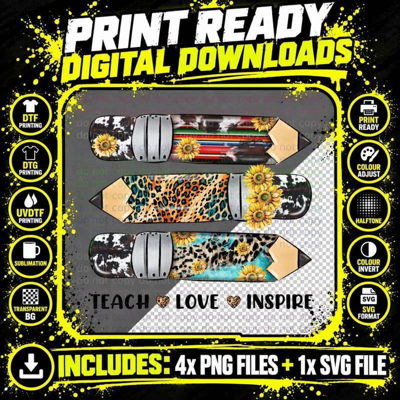 Teach Love Inspire Back to School T-Shirt Png SVG Digital Bundle
