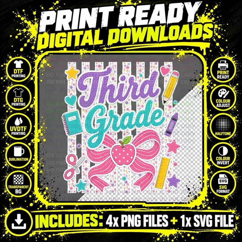 Third Grade Back to School T-Shirt Png SVG Digital Bundle
