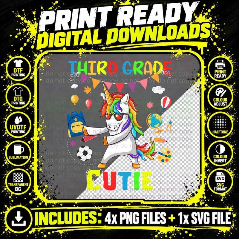 Third Grade Cutie T-Shirt, School Kids Apparel Png SVG Digital Bundle
