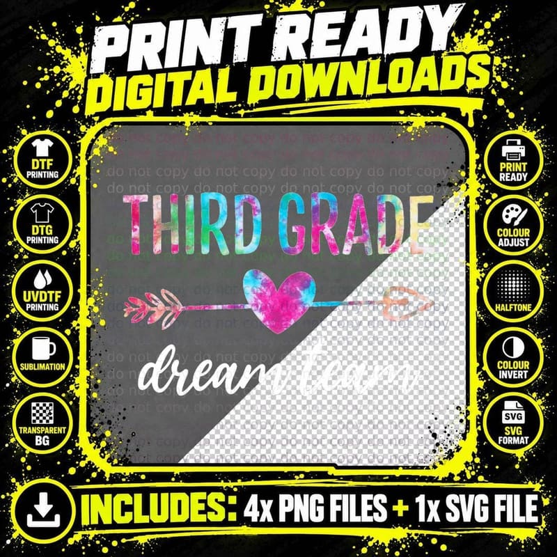 Third Grade Dream Team Students Teachers Back to School Png SVG Digital Bundle