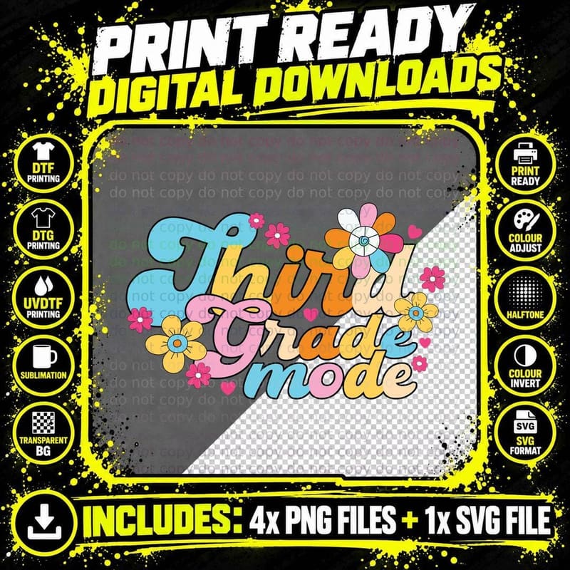 Third Grade Mode Back to School Design T-Shirt Png SVG Digital Bundle