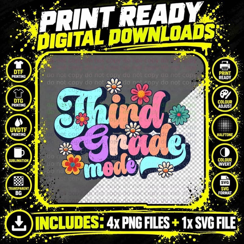 Third Grade Mode Back to School T-Shirt Png SVG Digital Bundle